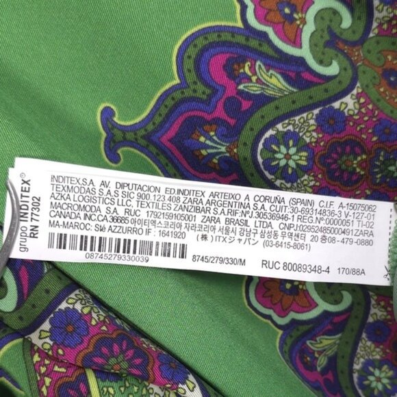 ZARA Green Floral Printed Long Button Shirt Blouse MEDIUM 8745/279 Slit Paisley - Picture 13 of 14